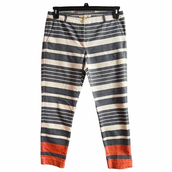 MICHAEL Michael Kors Size 6 Stripe Stretch Cotton Cropped Pants Grey White Coral - Picture 1 of 12